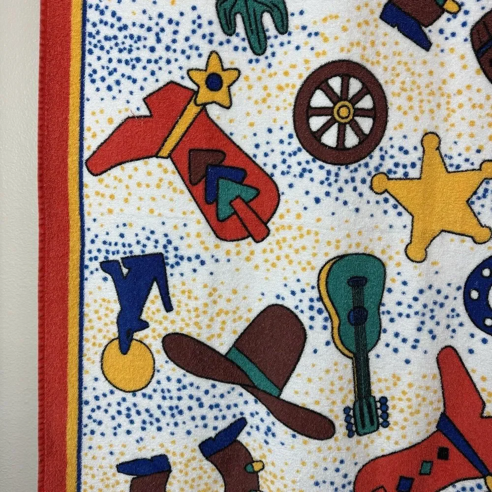 Vintage Western Cowboy Kids Novelty Beach Towel Stars Boots Cactus
